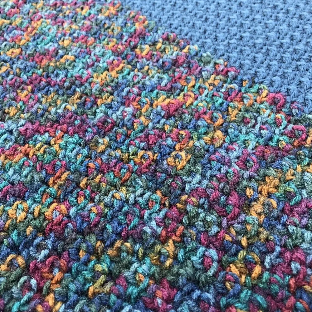 New Handmade Crochet Blanket 32x32 Lap Car Couch Dog Pet Afghan MCM Blue OOAK